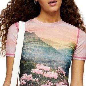 Topshop mountain print mesh t